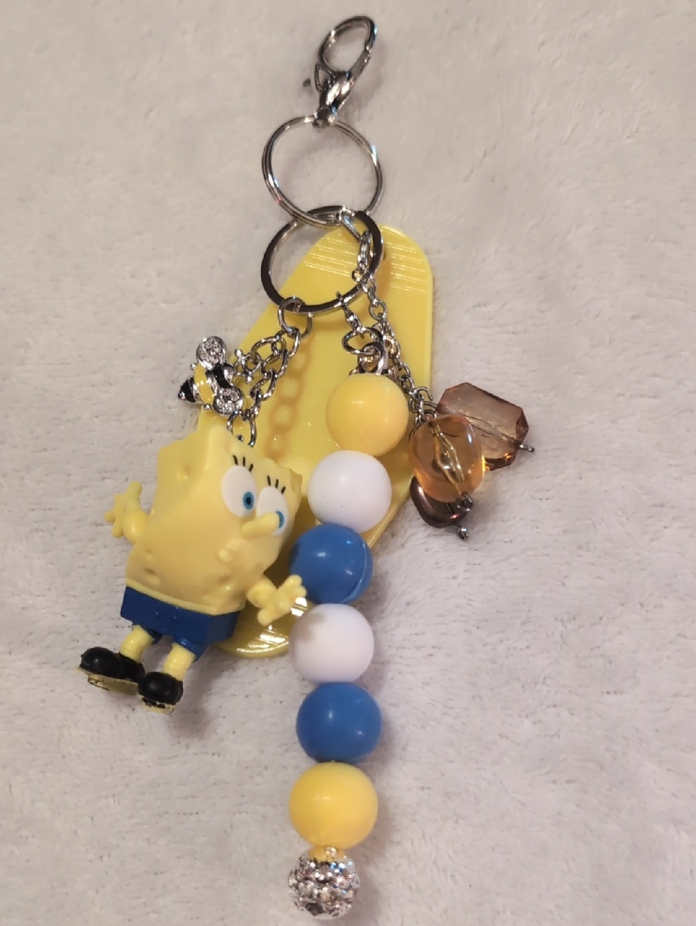 SpongeBob Squarepants Yellow, Blue & White Beaded Keychain Charm
